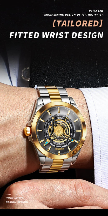 OUPINKE 3206 Automatic Mechanical Watch for Men Hollow 40mm Dial Original Hand Clock Synthetic Sapphire Mirror Leather Man Watch