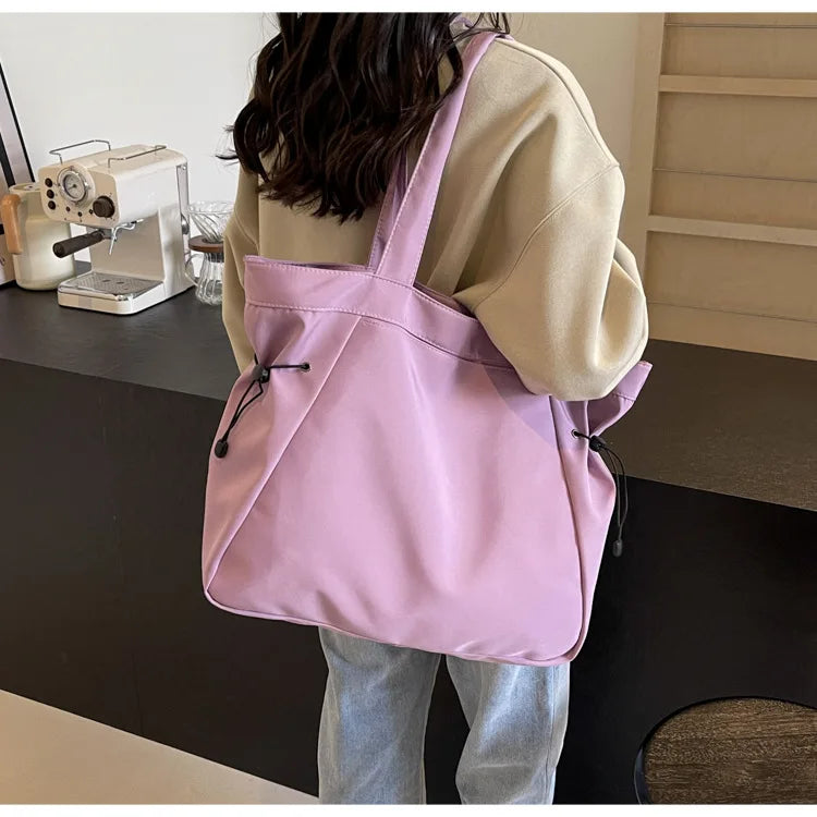 Casual Fashion Large Capacity Tote Bag Simple Travel Bag Women Large Shoulder Bag Aesthetic Handbags Drawstring Tote Handbag