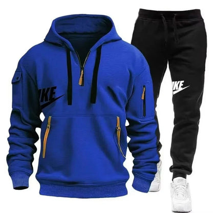 2025 New men's autumn and winter suit zipper hoodie + trousers suit casual men's sportswear warm suit