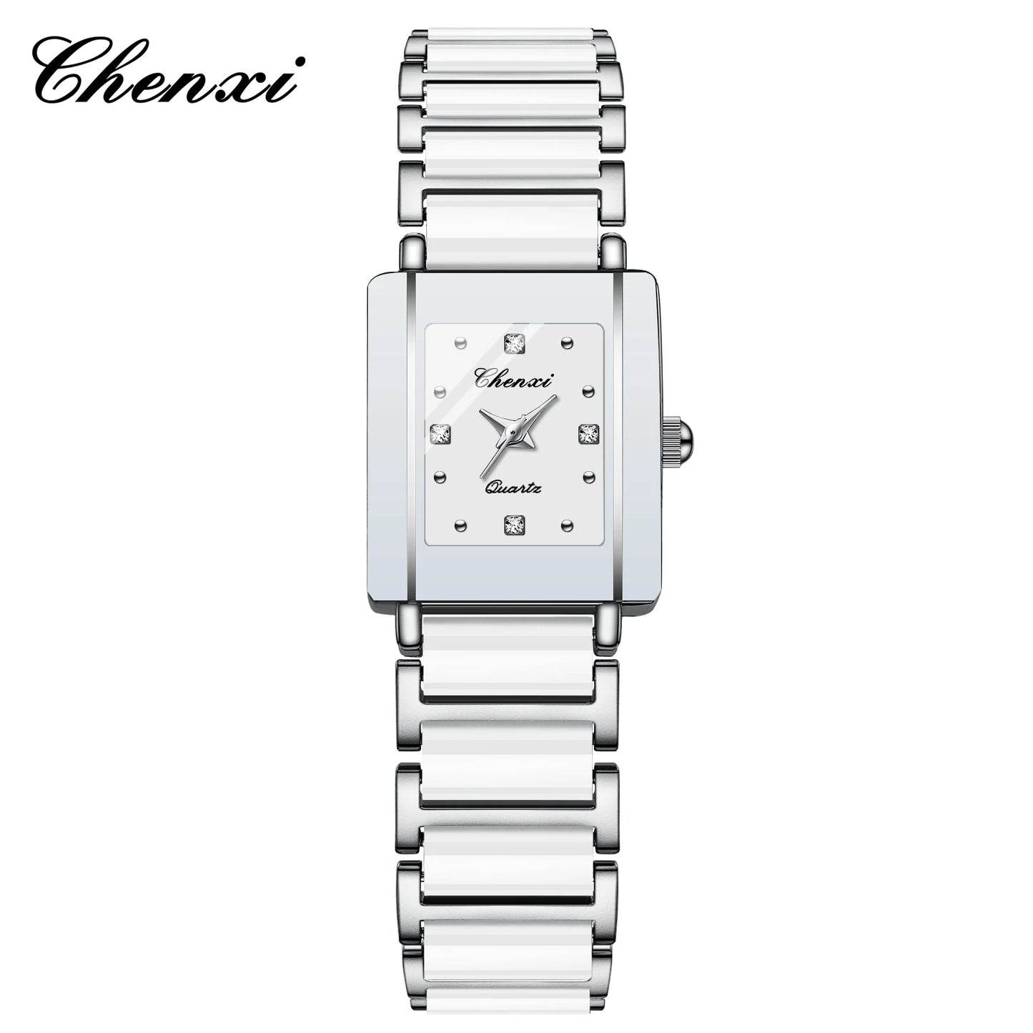 CHENXI 104A Fashion couple watches Rectangle Quartz Watch for Women Men Lovers Simulated-ceramics relojes para damas reloj mujer