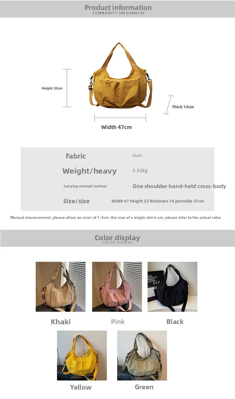 Summer New Large Capacity Crossbody Bag Nylon Fashionable Single Shoulder Handbag Women's Casual Tote Bag