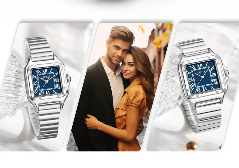 OFNS 2025 New 1516 Square Couple Quartz Watch 3ATM Waterproof Mineral Glass Roman Scale Simple Fashion Watch for Men and Women