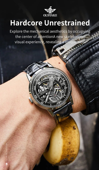 OUPINKE 3173 Men's Full Gold Watch Fully hollow out Waterproof top-level luxury automatic mechanical watch