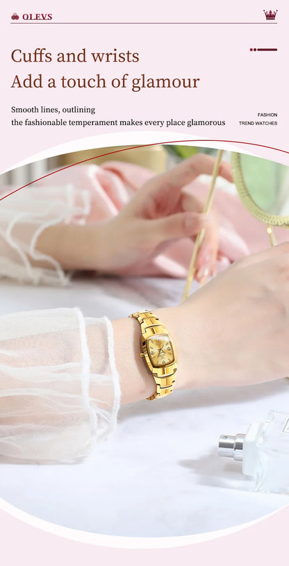 OLEVS 7006 Certified Brand Elegant Luxurious Women's Watches waterproof Tungsten Steel strip Quartz Watch for Lady Tonneau Watch