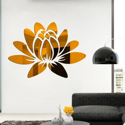Lotus 3D Acrylic Mirror Wall Sticker | Reflective Home Decoration for Living Room, Bedroom & Office