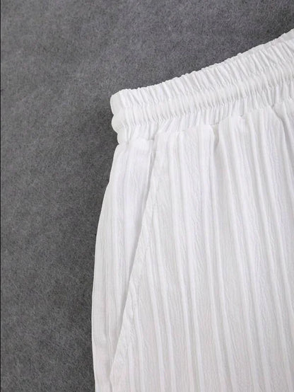 Hot autumn men's striped casual fashion suit shirt and shorts, beach casual suit autumn street wear