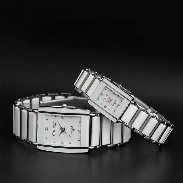 Fashion Rectangle Watch Women White Simulated Ceramics Watches Men Women Casual Quartz Wristwatches Couple Watch Unique Watch