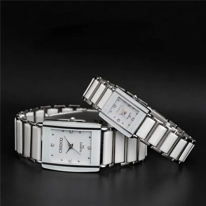 Fashion Rectangle Watch Women White Simulated Ceramics Watches Men Women Casual Quartz Wristwatches Couple Watch Unique Watch