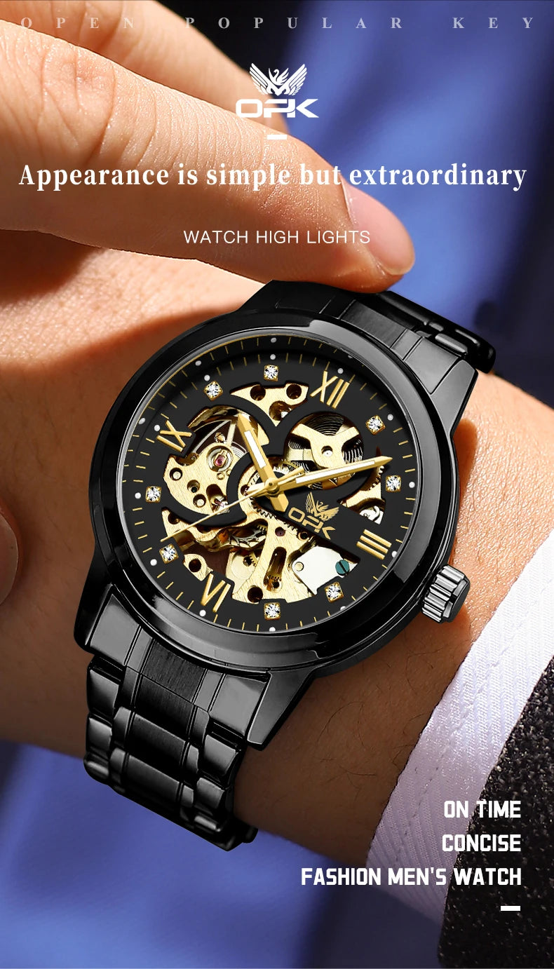 OPK 8165 Mens Watch Original Fashion Brand Luxury Watch Hollowing Watches For Men Waterproof Automatic Watch Mens Gifts Freebie