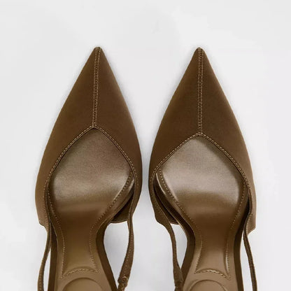 2025 New Summer Heeled Sandals Elegant Back Strap Designer Pumps Women Sexy Pointed Toe High Heels Fashion Banquet Dress Shoes