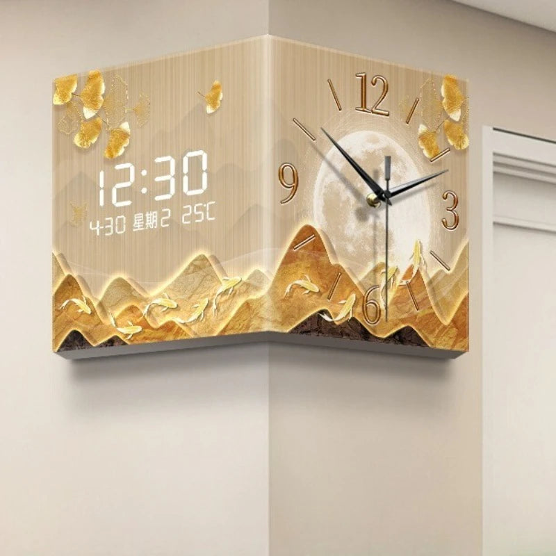 Luxury Large Digital Wall Clock | Modern Nordic LED Corner Clock with Temperature & Date Display for Home, Office & Kitchen Decor