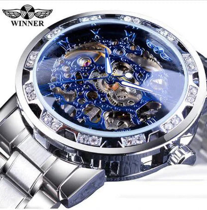 Winner Transparent Fashion Diamond Luminous Gear Movement Royal Design Men Top Brand Luxury Male Mechanical Skeleton Wrist Watch
