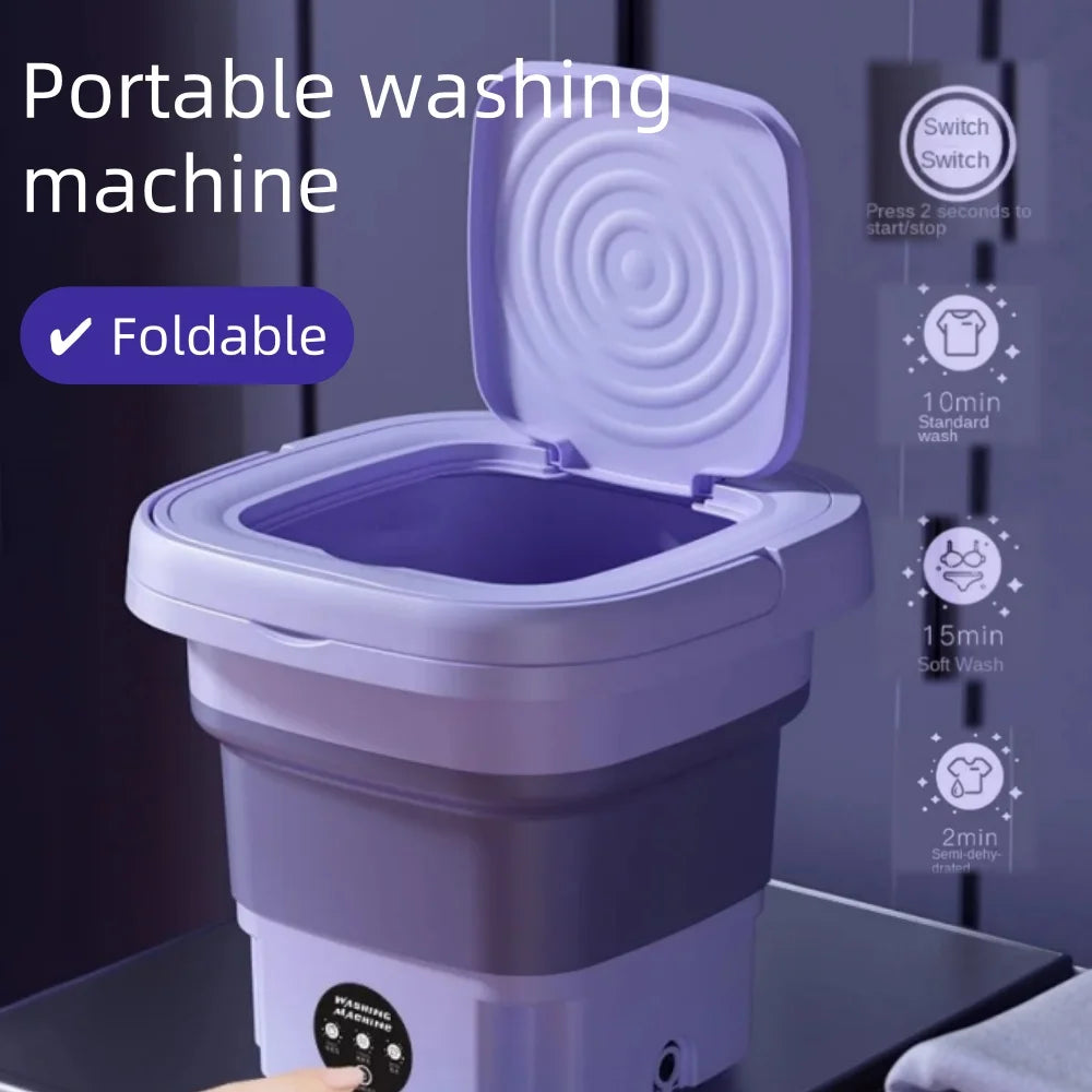 8L Portable Folding Washing Machine | Fully Automatic Mini Laundry Washer for Underwear, Baby Clothes & Dorm Use