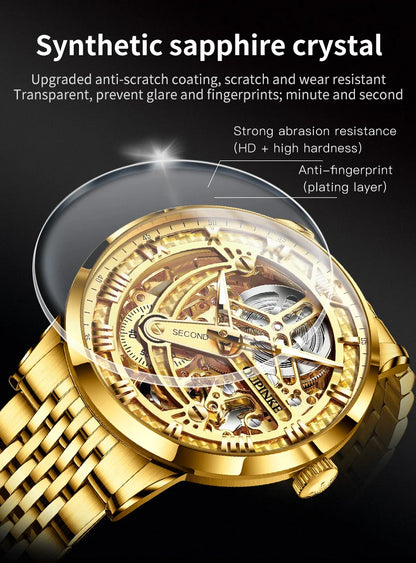 OUPINKE 3173 Men's Full Gold Watch Fully hollow out Waterproof top-level luxury automatic mechanical watch