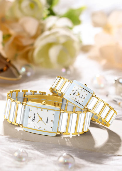 CHENXI 104A Fashion couple watches Rectangle Quartz Watch for Women Men Lovers Simulated-ceramics relojes para damas reloj mujer