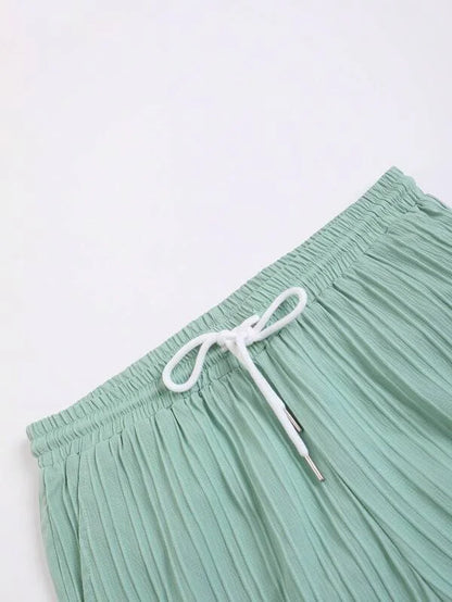 Hot autumn men's striped casual fashion suit shirt and shorts, beach casual suit autumn street wear