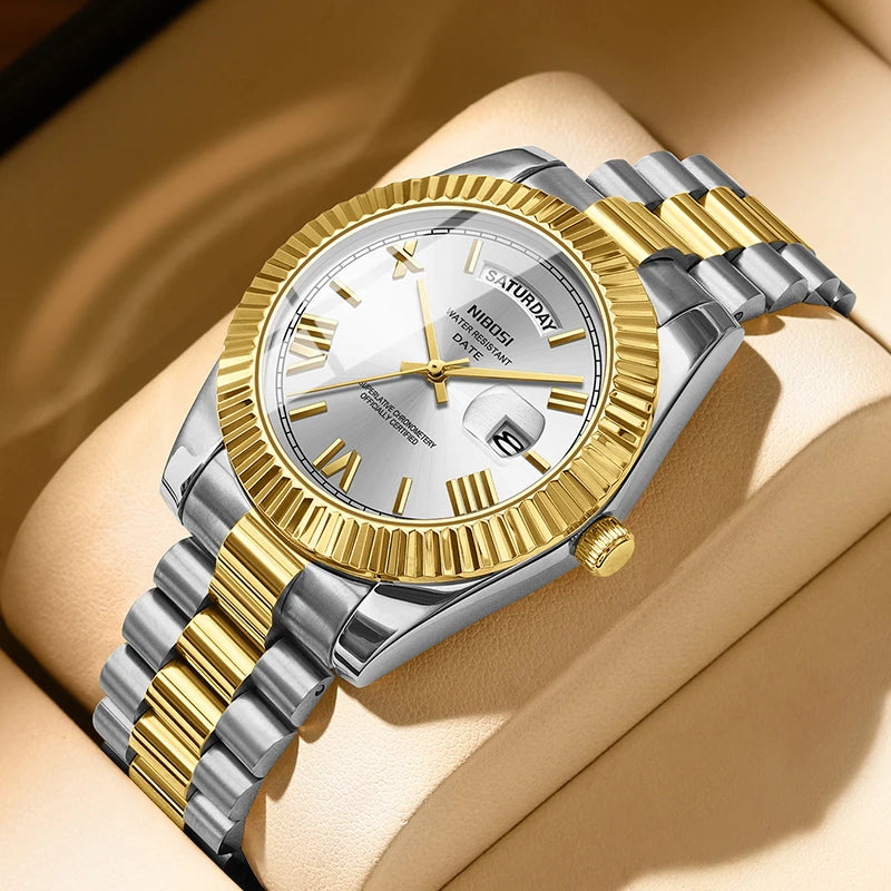 NIBOSI New Men Watch Brand Luxury Fashion Quartz Wristwatch Male Stainless Steel Waterproof Calendar Business Watches For Men
