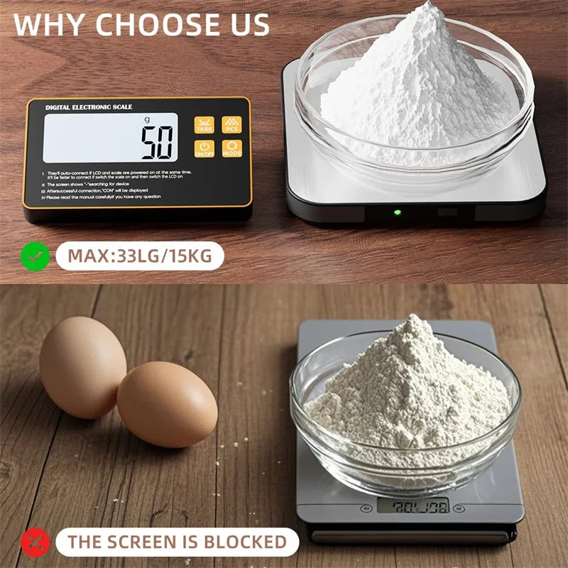 Wireless Kitchen Scale with Remote Display Stainless Steel Pan Magnetic Digital Electronic 15KG for Food Meal Prep