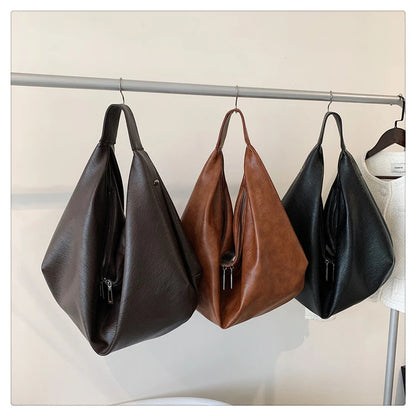 Big Black Shoulder Bags for Women Large Hobo Shopper Bag Solid Color Quality Soft Leather Crossbody Handbag Lady Travel Tote Bag