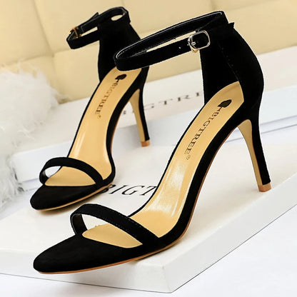 BIGTREE Shoes Summer Women Sandals Suede Hollow High Heels Stiletto Fashion Sandles Women Heels Ladies Shoes Women's Sandals