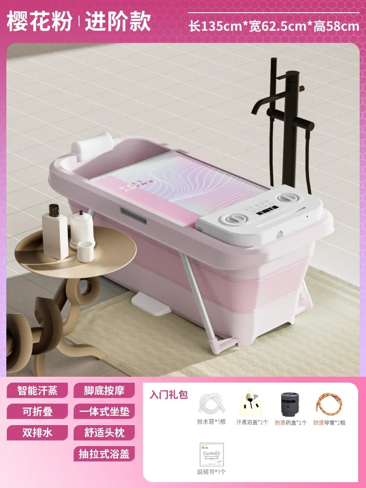 Folding Intelligent Bathtubs Adult Bath Bucket Household Full-body Sweat Steam Sauna Spa Dual-use Thickened Plastic Bath Barrel