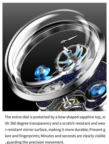 IDEAL KNIGHT 6808 Man Watch Blue Earth Dial Hollow Mechanical Watches For Men Waterproof Tourbillon Men's Automatic Wristwatches