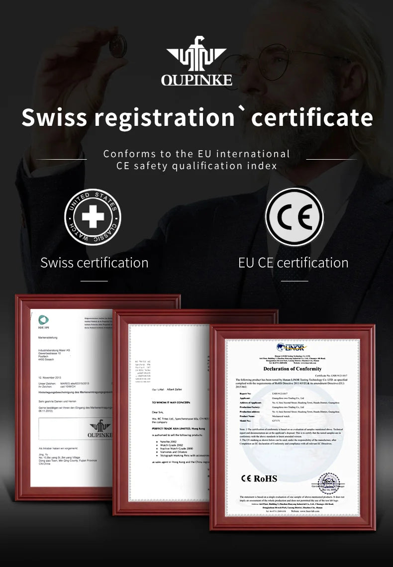 OUPINKE 3206 Automatic Mechanical Watch for Men Hollow 40mm Dial Original Hand Clock Synthetic Sapphire Mirror Leather Man Watch