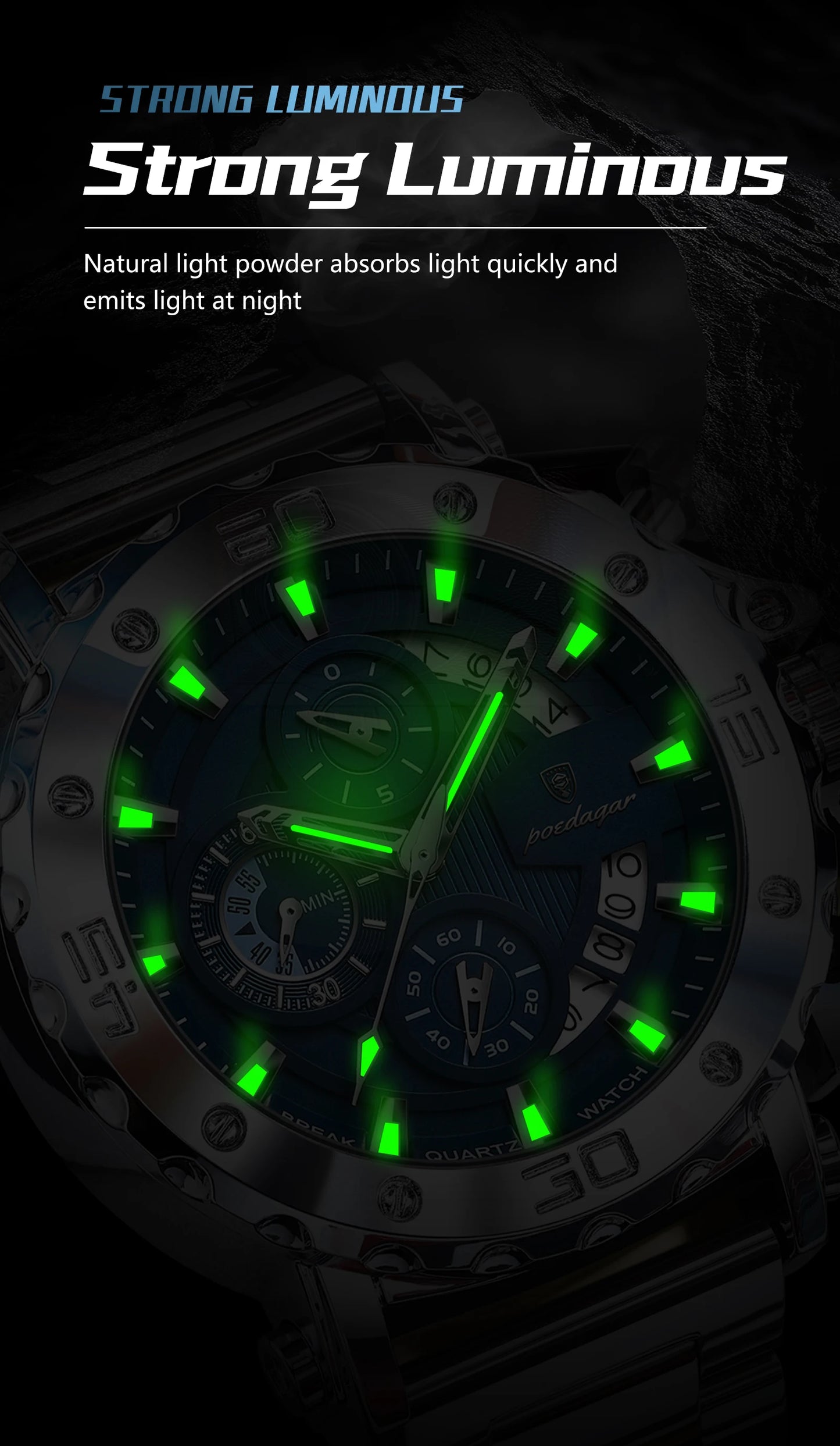 POEDAGAR Luxury Watch For Men Calendar Luminous Waterproof Man Clock Male Chronograph Stainless Steel Men's Quartz Watches Reloj