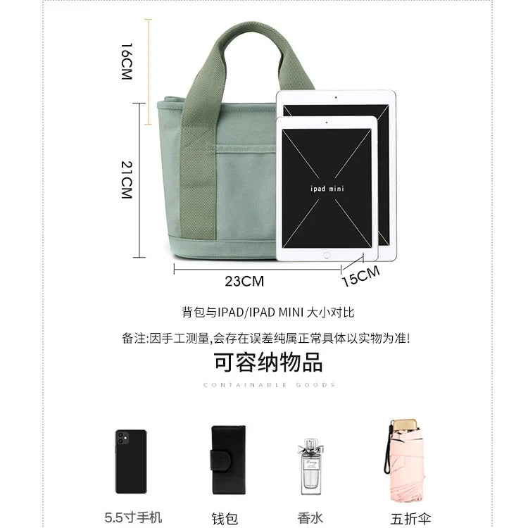 Xierya Women Small Bag with Zipper Fashion Lady Single Shoulder Portable Thickened Canvas Mobile Phone Bucket Tote Bag