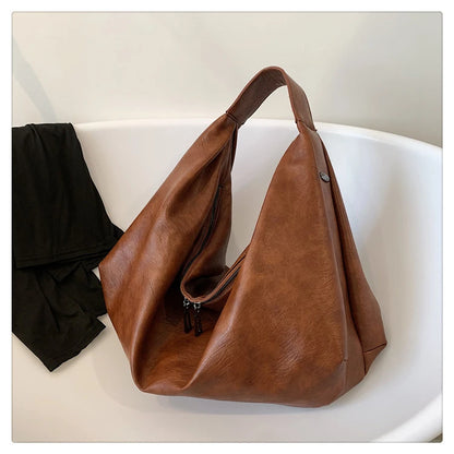 Big Black Shoulder Bags for Women Large Hobo Shopper Bag Solid Color Quality Soft Leather Crossbody Handbag Lady Travel Tote Bag