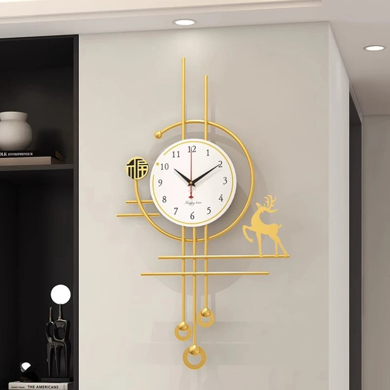 European Luxury Pendulum Wall Clock | Classic Luminous Hanging Clock in Gold for Elegant Home Decoration