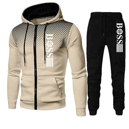 2025 New Men's zippered hoodie + Casual Pants Set for Autumn and Winter fashion Fitness and Warm sportswear Two-piece set