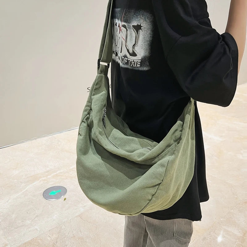 Solid Color Canvas Female Crossbody Bags For Women Large Capacity Shopping Messenger Bag Student Shoulder Bag Unisex School Bag