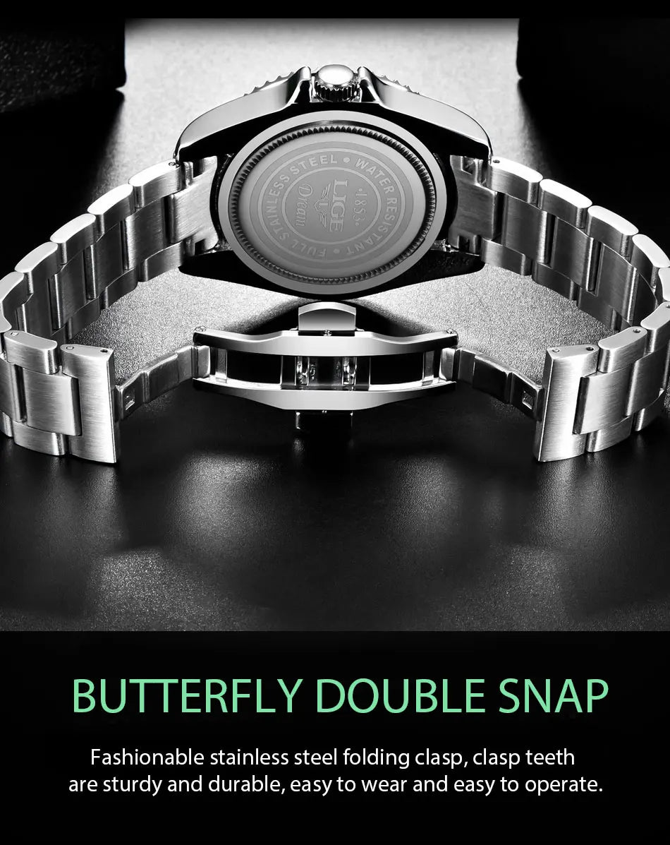 LIGE Top Brand Luxury Fashion Diver Watch Men 30ATM Waterproof Date Clock Sport Watches Mens Quartz Wristwatch Relogio Masculino