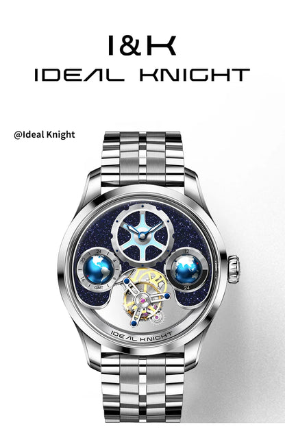 IDEAL KNIGHT 6808 Man Watch Blue Earth Dial Hollow Mechanical Watches For Men Waterproof Tourbillon Men's Automatic Wristwatches
