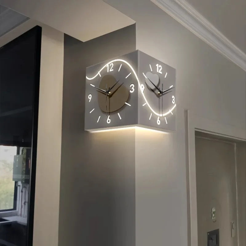 Luxury LED Wall Clock | Modern Luminous Silent Electronic Corner Clock for Living Room Home Decoration