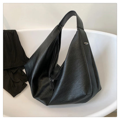 Big Black Shoulder Bags for Women Large Hobo Shopper Bag Solid Color Quality Soft Leather Crossbody Handbag Lady Travel Tote Bag
