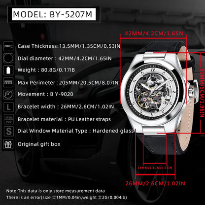 BENMYAR 2024 new BY-520742mm hollow luminous dial 50 meter waterproof fashionable luxury men's mechanical watch