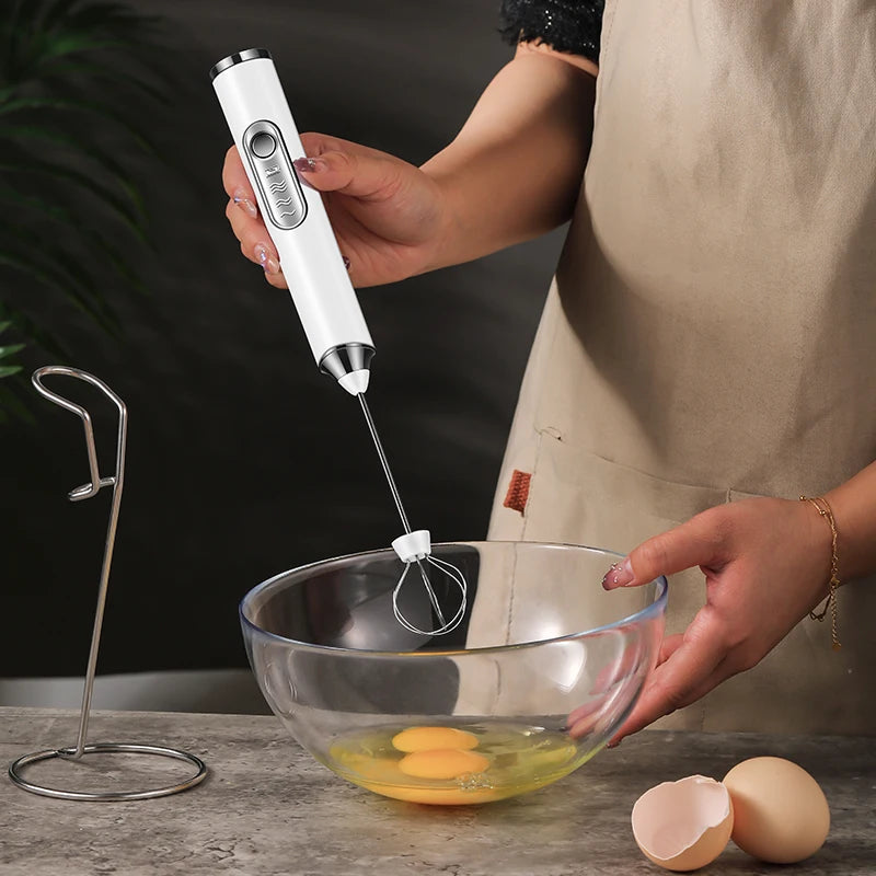 Handheld Double Stick USB Milk Frother & Egg Whisk – 3 Speed Hand Mixer