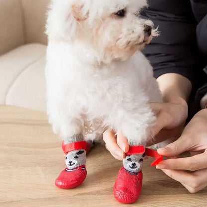 Autumn & Winter Pet Socks | Waterproof Non-Slip Knitted Dog & Cat Shoes – Warm Rubber Paw Protectors for Rain & Snow