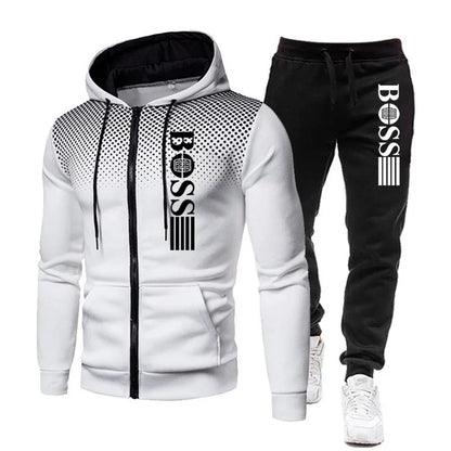 2025 New Men's zippered hoodie + Casual Pants Set for Autumn and Winter fashion Fitness and Warm sportswear Two-piece set
