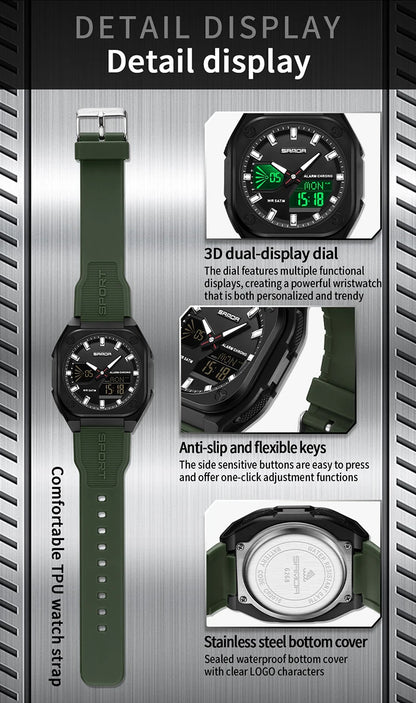 SANDA Quartz Watches for Men's Luxury Military Sport Chronograph Waterproof LED Dual Display Electronic Man Watches Reloj Hombre