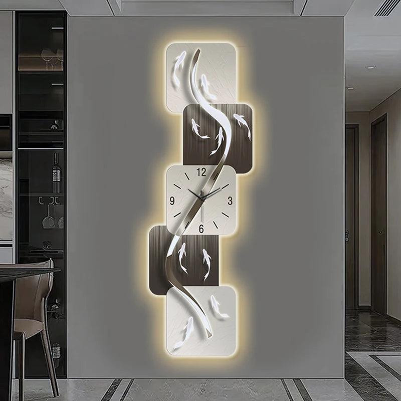 Modern Nine Fish LED Wall Clock | Artistic Silent Mural Clock with Luminous Design for Living Room & Home Decoration