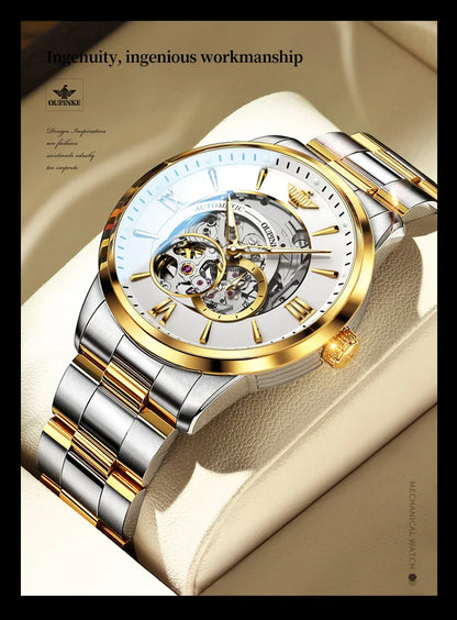OUPINKE 3190 Hollow Automatic Mechanical Watch For Men Swiss Cerfiticate Brand Men's Watches Luxury Waterproof Man Hand Clock