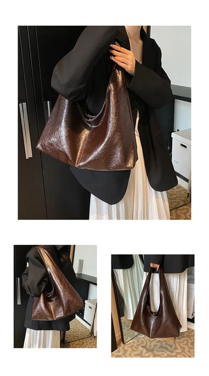 Big Black Shoulder Bags for Women Large Hobo Shopper Bag Solid Color Quality Soft Leather Crossbody Handbag Lady Travel Tote Bag
