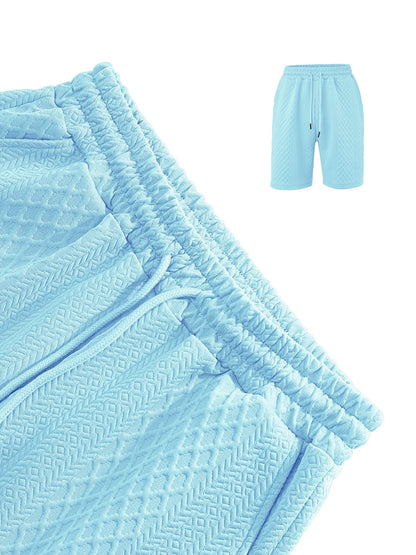 2025 Summer New Men's Casual Sportswear Polo Shirt With A Lapel, Men's Short-sleeved Shirt And Shorts, Jacquard Texture Suit