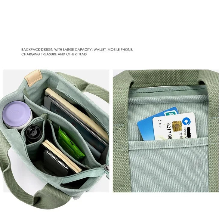 Xierya Women Small Bag with Zipper Fashion Lady Single Shoulder Portable Thickened Canvas Mobile Phone Bucket Tote Bag