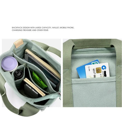 Xierya Women Small Bag with Zipper Fashion Lady Single Shoulder Portable Thickened Canvas Mobile Phone Bucket Tote Bag