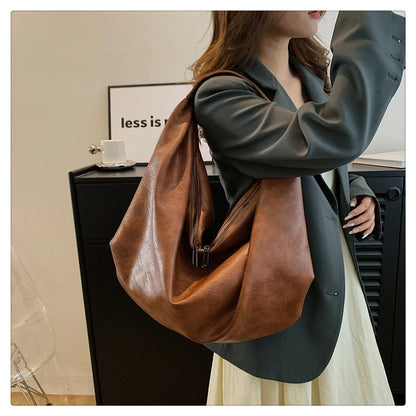 Big Black Shoulder Bags for Women Large Hobo Shopper Bag Solid Color Quality Soft Leather Crossbody Handbag Lady Travel Tote Bag