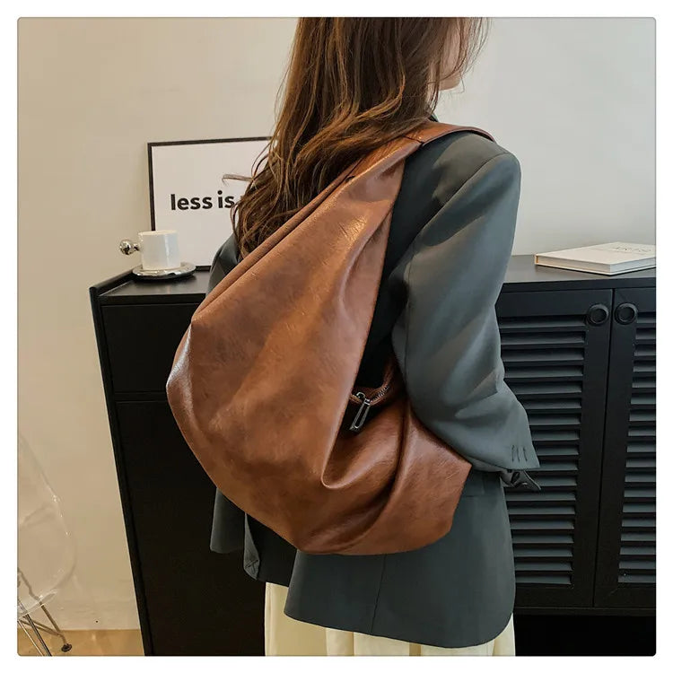 Big Black Shoulder Bags for Women Large Hobo Shopper Bag Solid Color Quality Soft Leather Crossbody Handbag Lady Travel Tote Bag